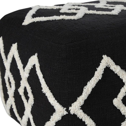 18" Black Cotton Geometric Pouf Ottoman HomeRoots