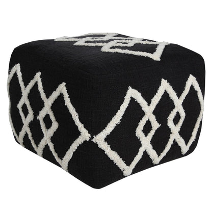 18" Black Cotton Geometric Pouf Ottoman HomeRoots