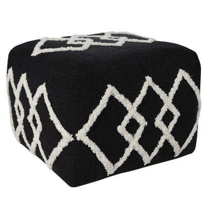 18" Black Cotton Geometric Pouf Ottoman HomeRoots