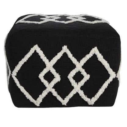 18" Black Cotton Geometric Pouf Ottoman HomeRoots