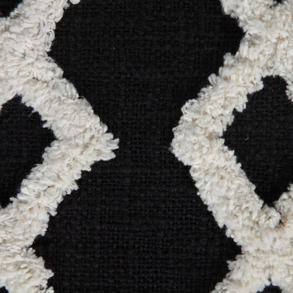 18" Black Cotton Geometric Pouf Ottoman HomeRoots