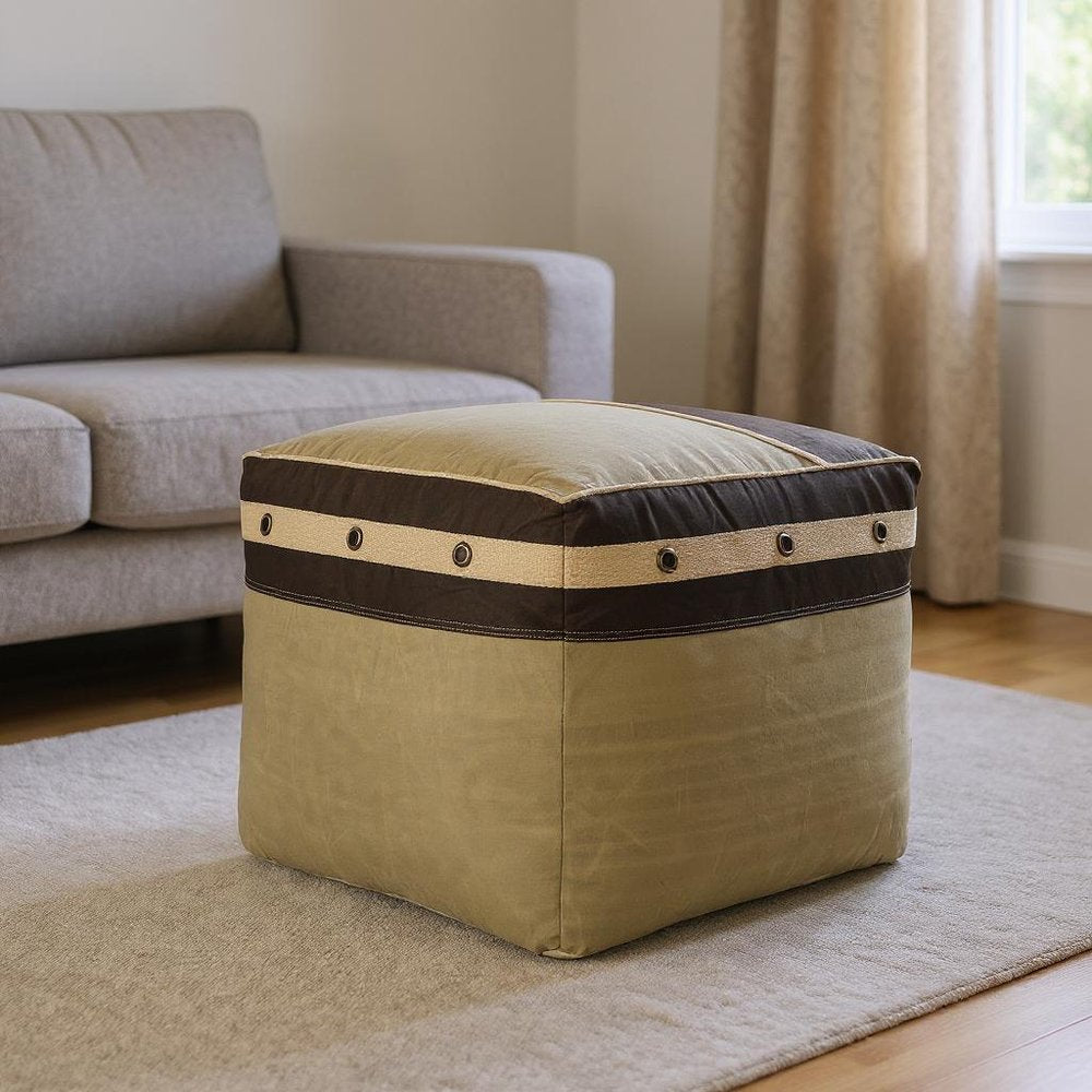 20" Brown Cotton Striped Pouf Ottoman HomeRoots
