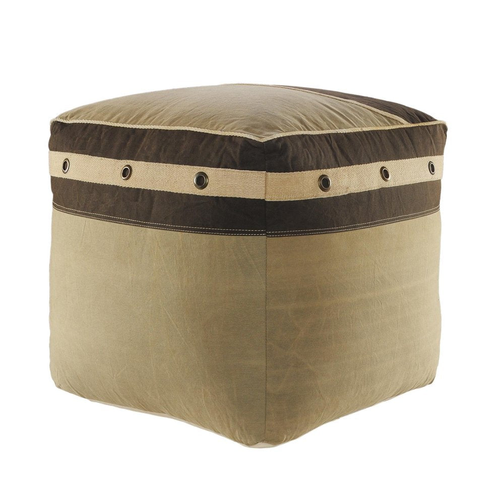 20" Brown Cotton Striped Pouf Ottoman HomeRoots