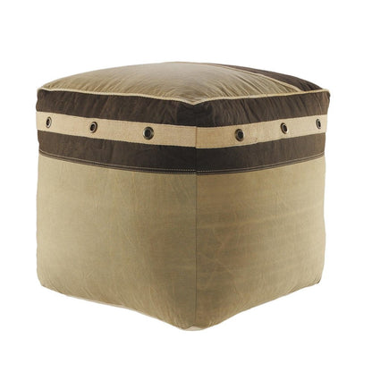 20" Brown Cotton Striped Pouf Ottoman HomeRoots