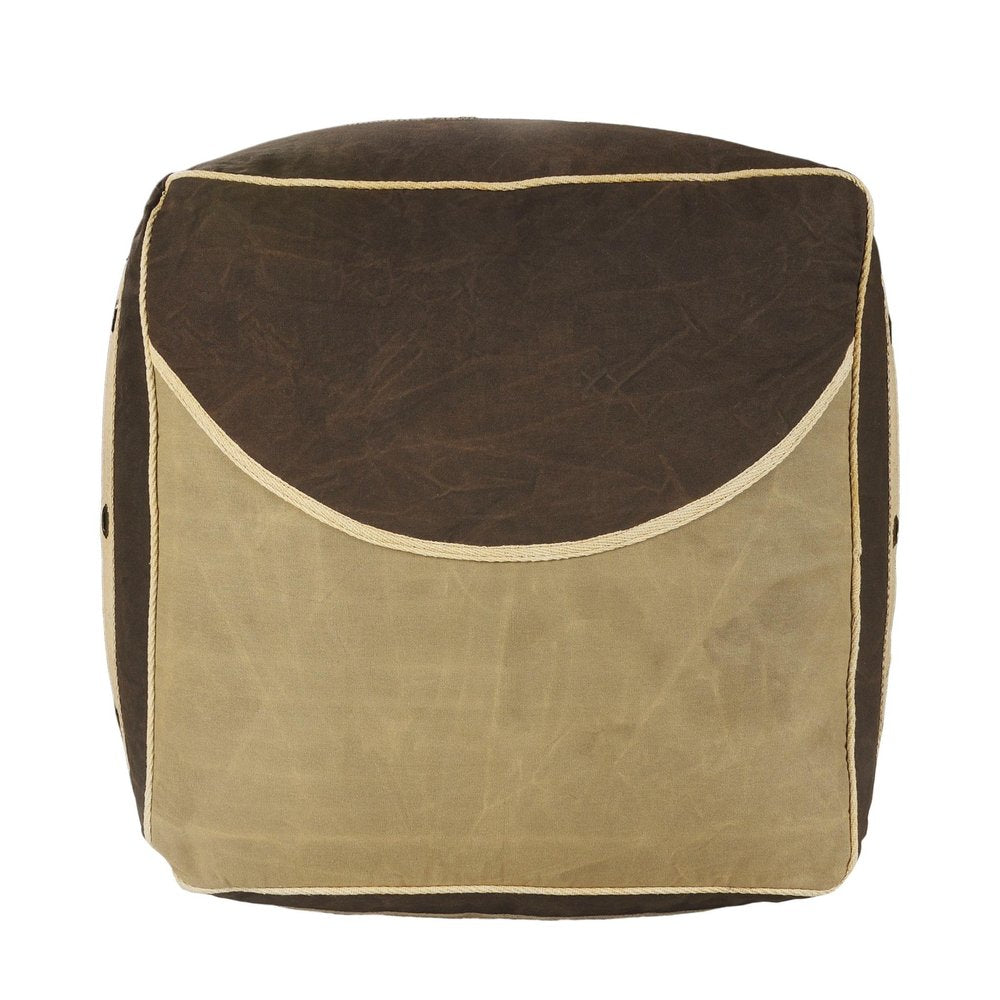 20" Brown Cotton Striped Pouf Ottoman HomeRoots