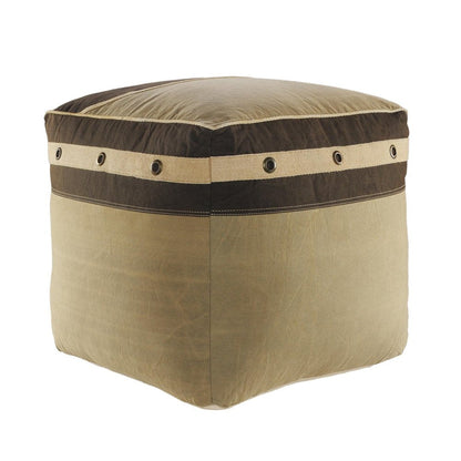 20" Brown Cotton Striped Pouf Ottoman HomeRoots