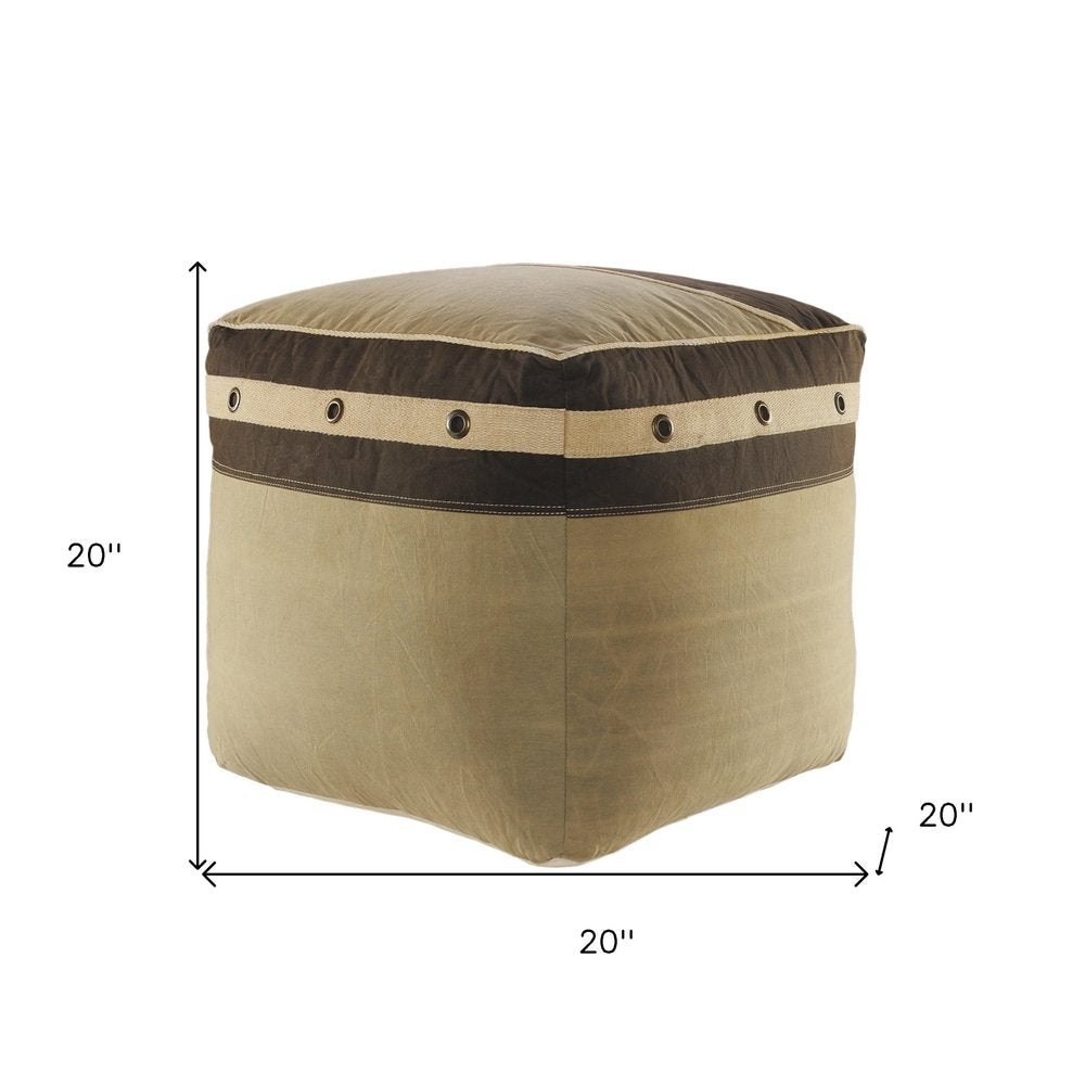 20" Brown Cotton Striped Pouf Ottoman HomeRoots