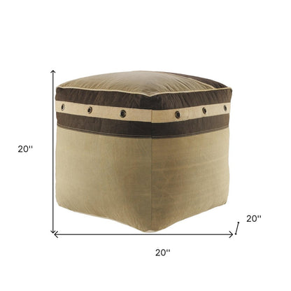20" Brown Cotton Striped Pouf Ottoman HomeRoots