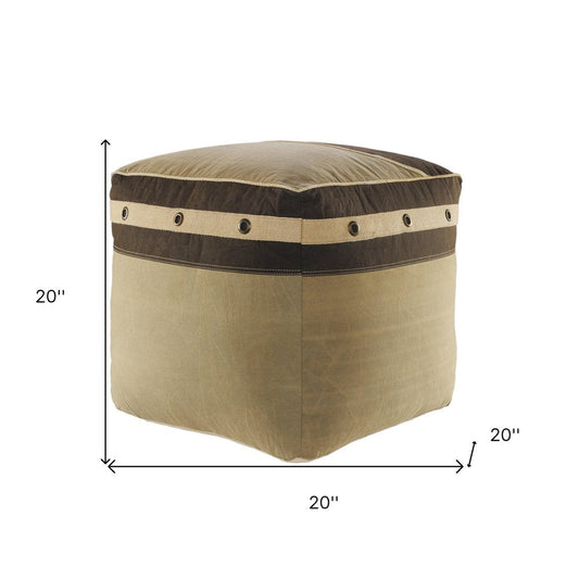20" Brown Cotton Striped Pouf Ottoman HomeRoots