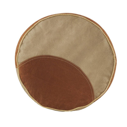 16" Tan Cotton Striped Cylinder Pouf Ottoman HomeRoots