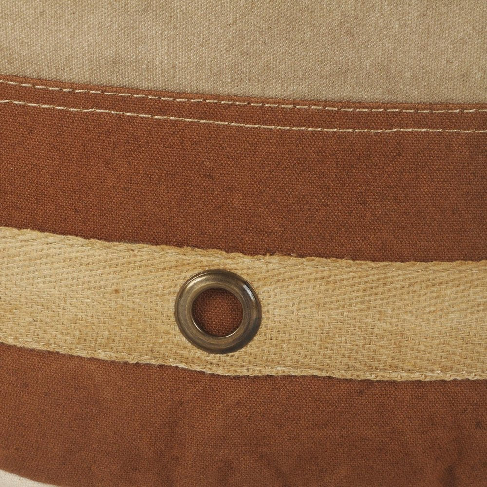 16" Tan Cotton Striped Cylinder Pouf Ottoman HomeRoots