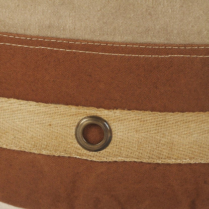 16" Tan Cotton Striped Cylinder Pouf Ottoman HomeRoots