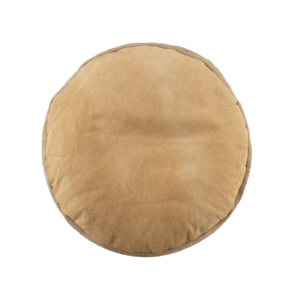 16" Tan Cotton Striped Cylinder Pouf Ottoman HomeRoots