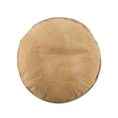 16" Tan Cotton Striped Cylinder Pouf Ottoman HomeRoots