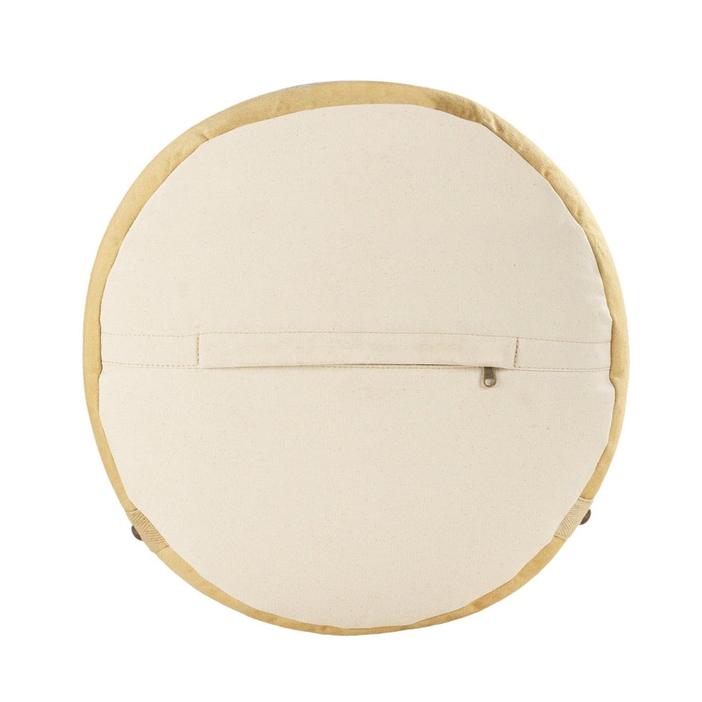 16" Tan Cotton Striped Cylinder Pouf Ottoman HomeRoots