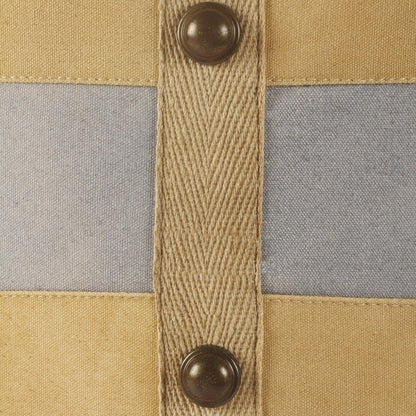 16" Tan Cotton Striped Cylinder Pouf Ottoman HomeRoots