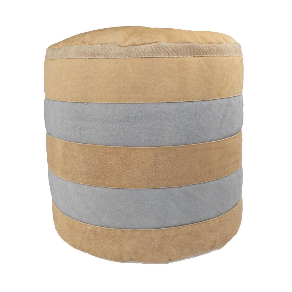 16" Tan Cotton Striped Cylinder Pouf Ottoman HomeRoots