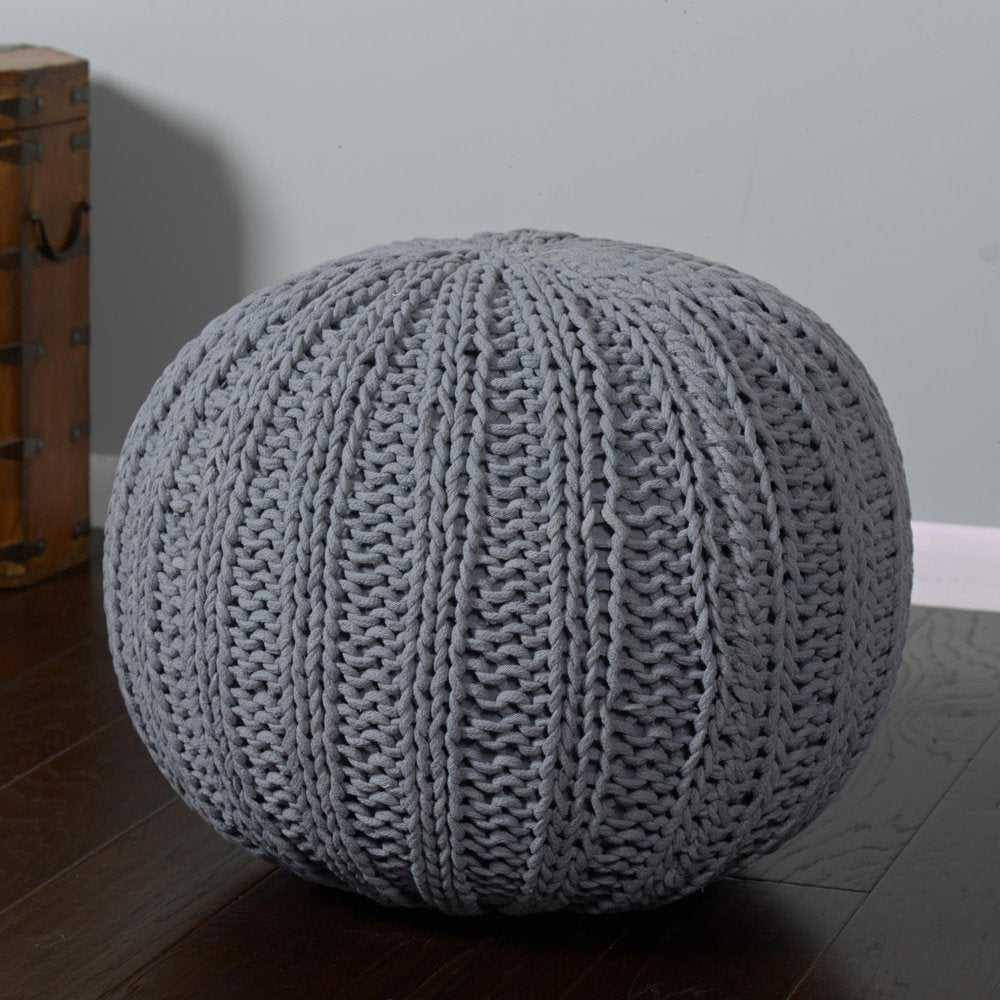 20" Blue Cotton Round Pouf Ottoman HomeRoots