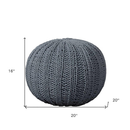 20" Blue Cotton Round Pouf Ottoman HomeRoots