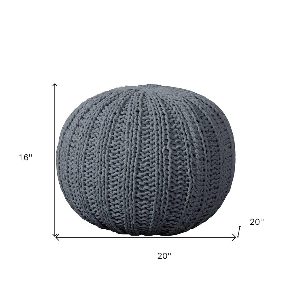 20" Blue Cotton Round Pouf Ottoman HomeRoots