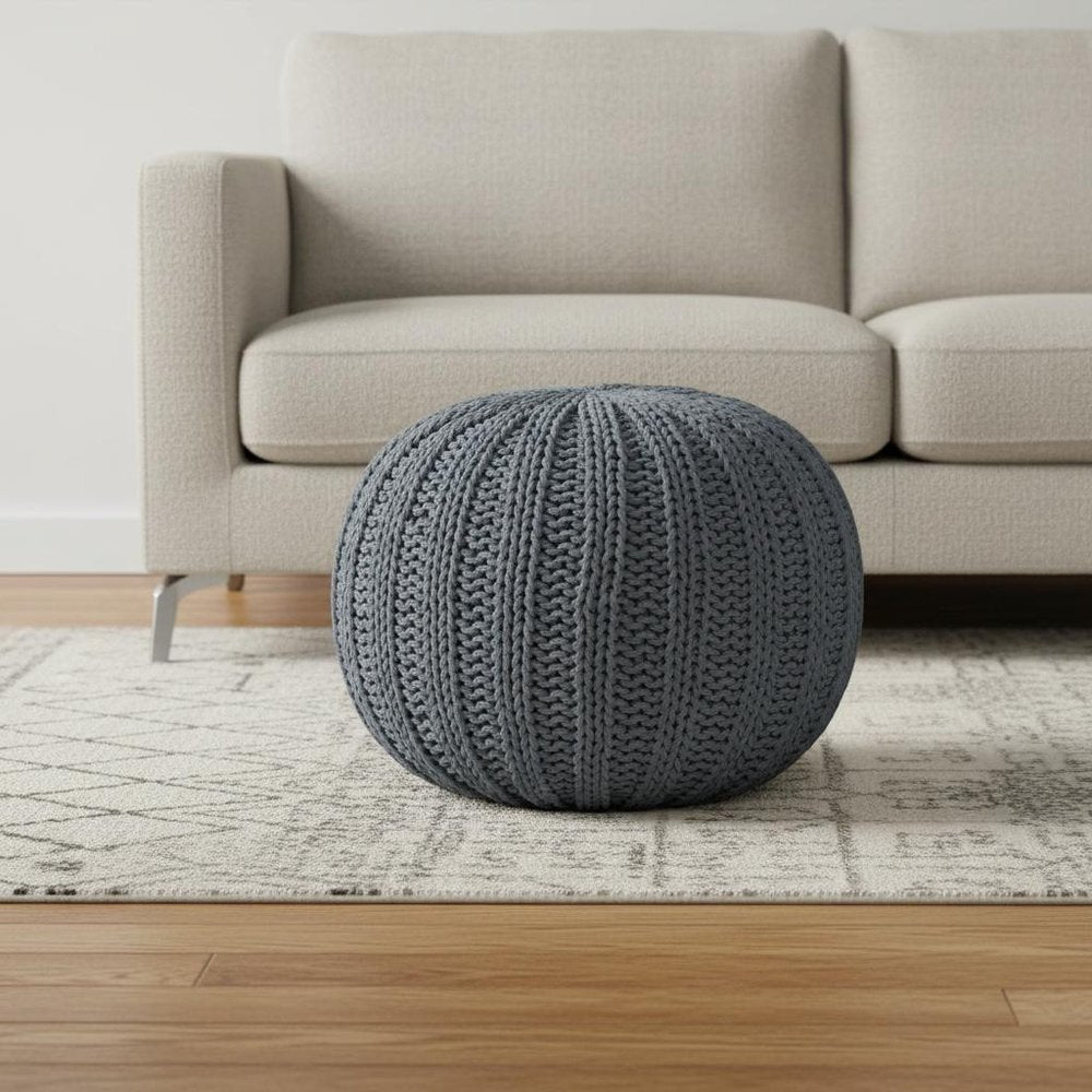 20" Gray Cotton Round Pouf Ottoman HomeRoots