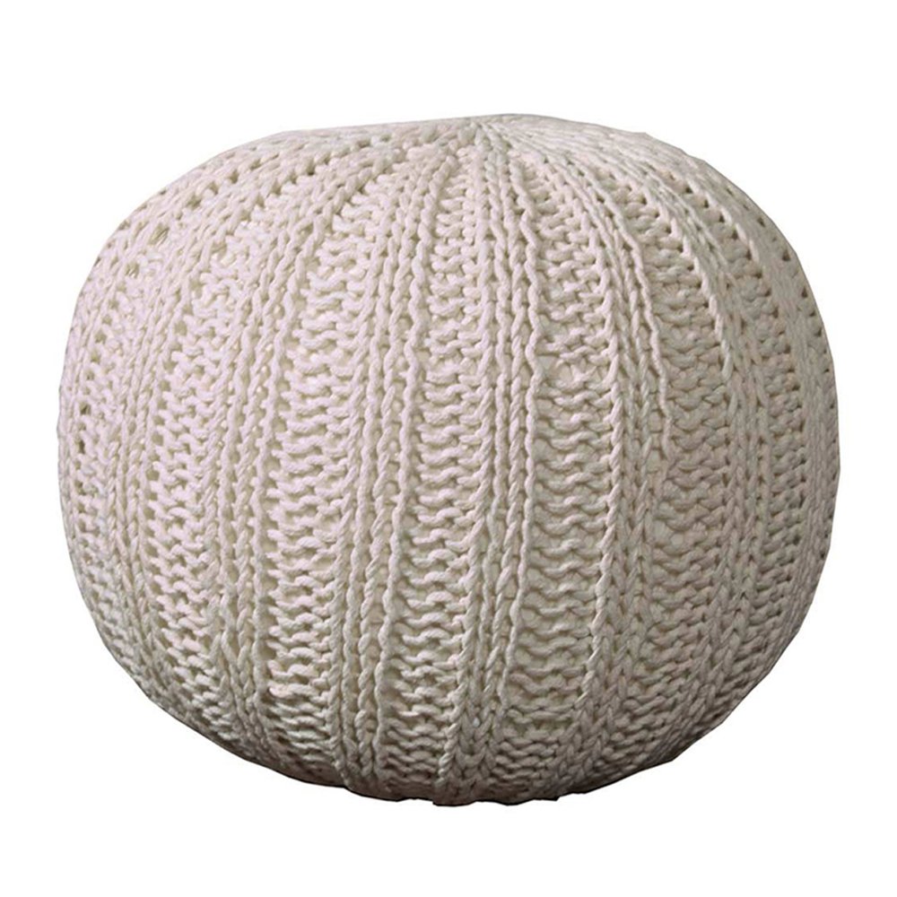 20" Blue Cotton Round Pouf Ottoman HomeRoots