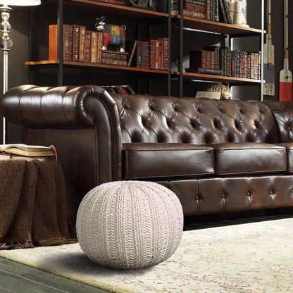 20" Blue Cotton Round Pouf Ottoman HomeRoots