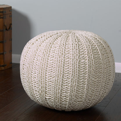 20" Blue Cotton Round Pouf Ottoman HomeRoots