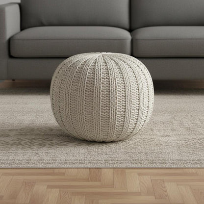 20" Beige Cotton Round Pouf Ottoman HomeRoots
