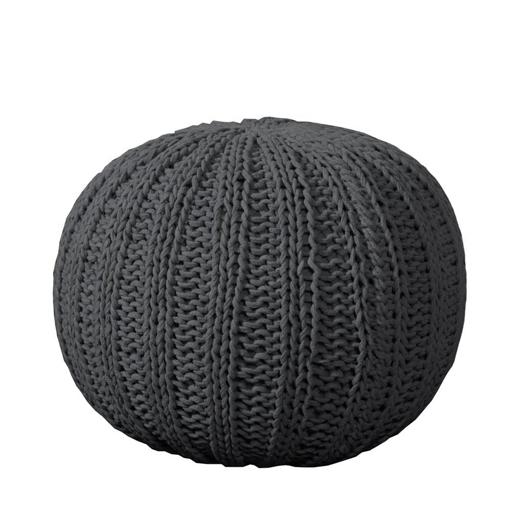 20" Blue Cotton Round Pouf Ottoman HomeRoots