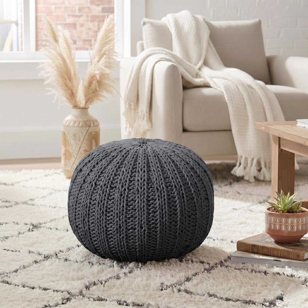 20" Blue Cotton Round Pouf Ottoman HomeRoots