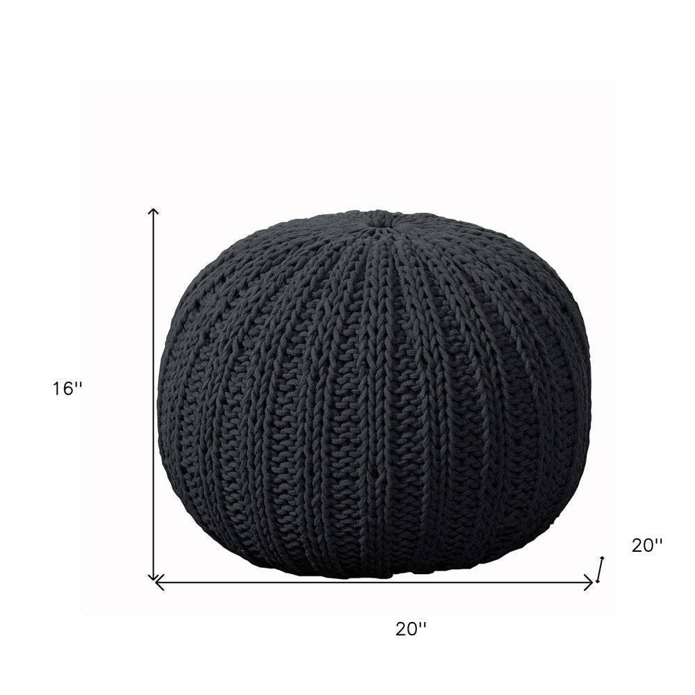 20" Blue Cotton Round Pouf Ottoman HomeRoots