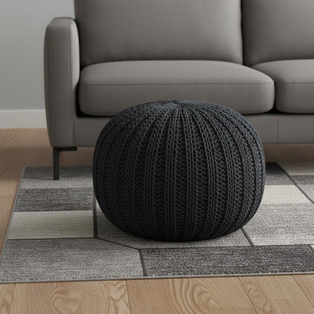 20" Blue Cotton Round Pouf Ottoman HomeRoots