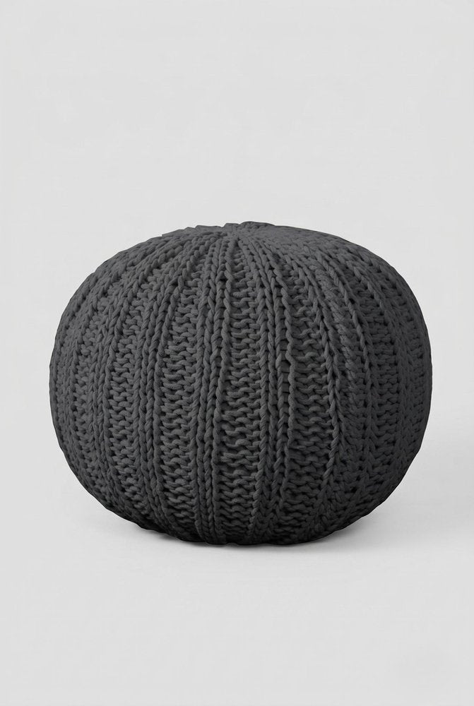 20" Blue Cotton Round Pouf Ottoman HomeRoots