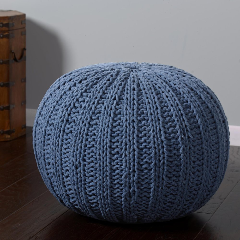 20" Black Cotton Round Pouf Ottoman HomeRoots