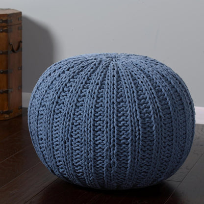 20" Black Cotton Round Pouf Ottoman HomeRoots