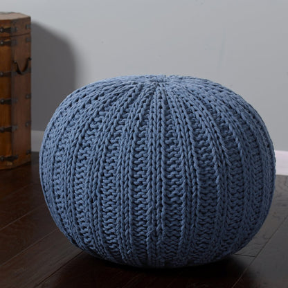 20" Gray Cotton Round Pouf Ottoman HomeRoots