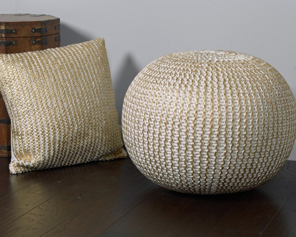 20" Gold Cotton Round Pouf Ottoman HomeRoots