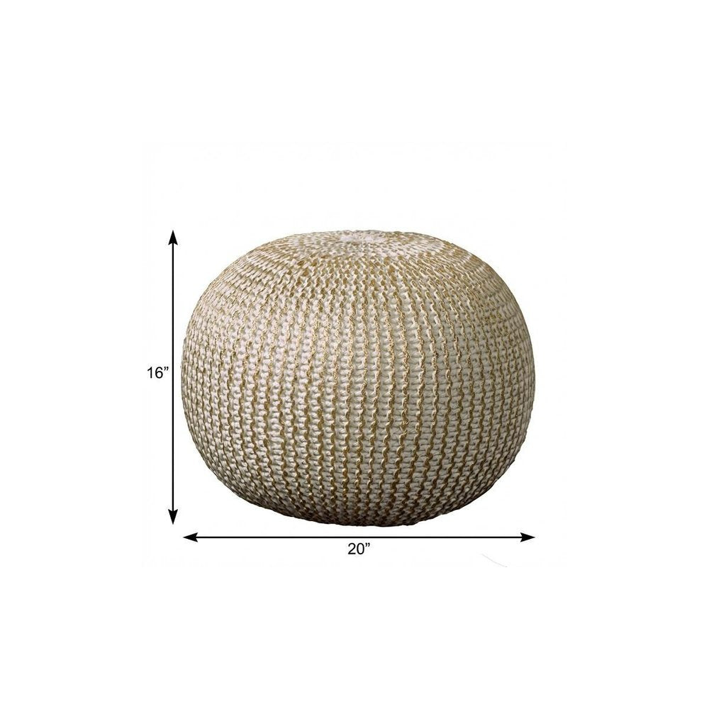 20" Gold Cotton Round Pouf Ottoman HomeRoots
