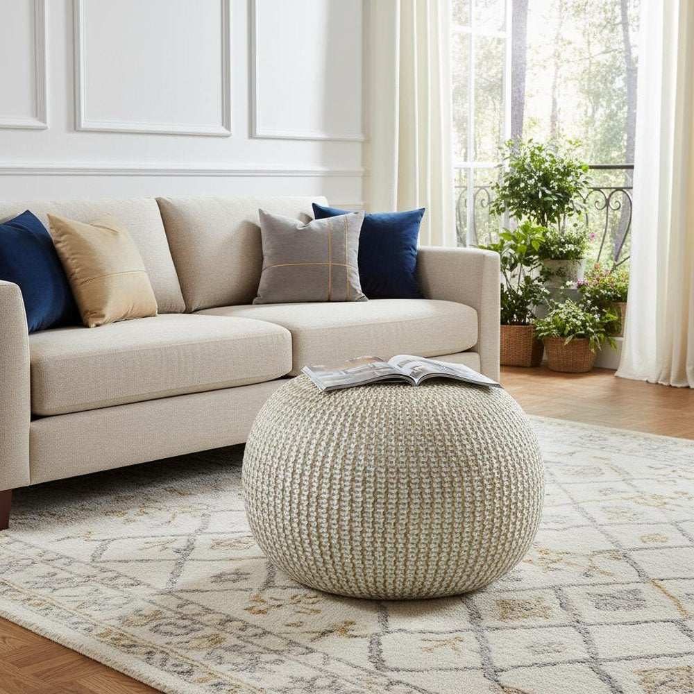 20" Gold Cotton Round Pouf Ottoman HomeRoots