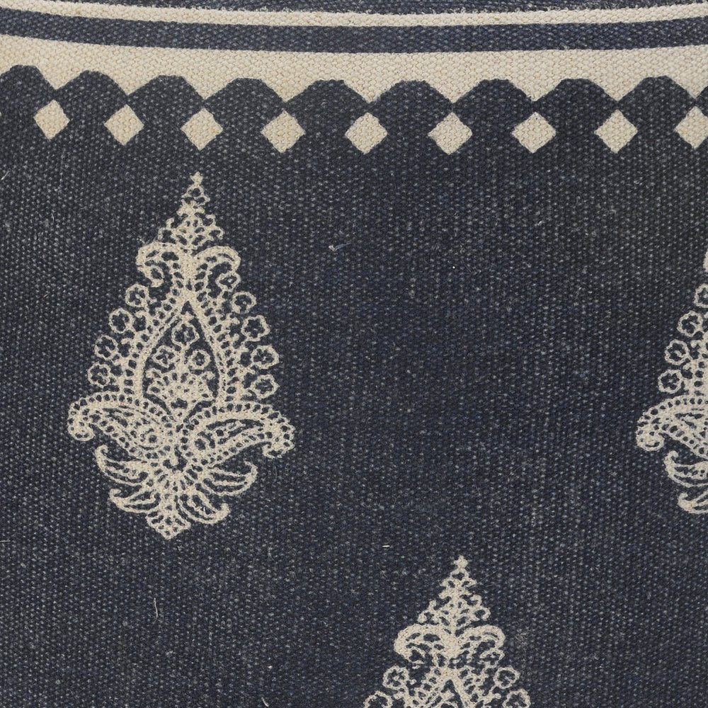 18" Blue Cotton Cylinder Paisley Pouf Ottoman HomeRoots