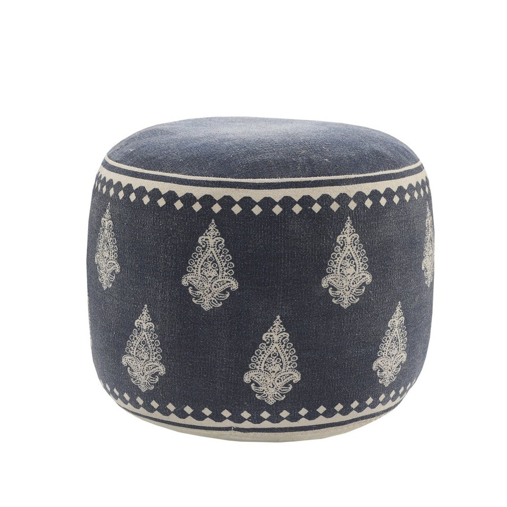 18" Blue Cotton Cylinder Paisley Pouf Ottoman HomeRoots