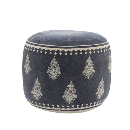 18" Blue Cotton Cylinder Paisley Pouf Ottoman HomeRoots