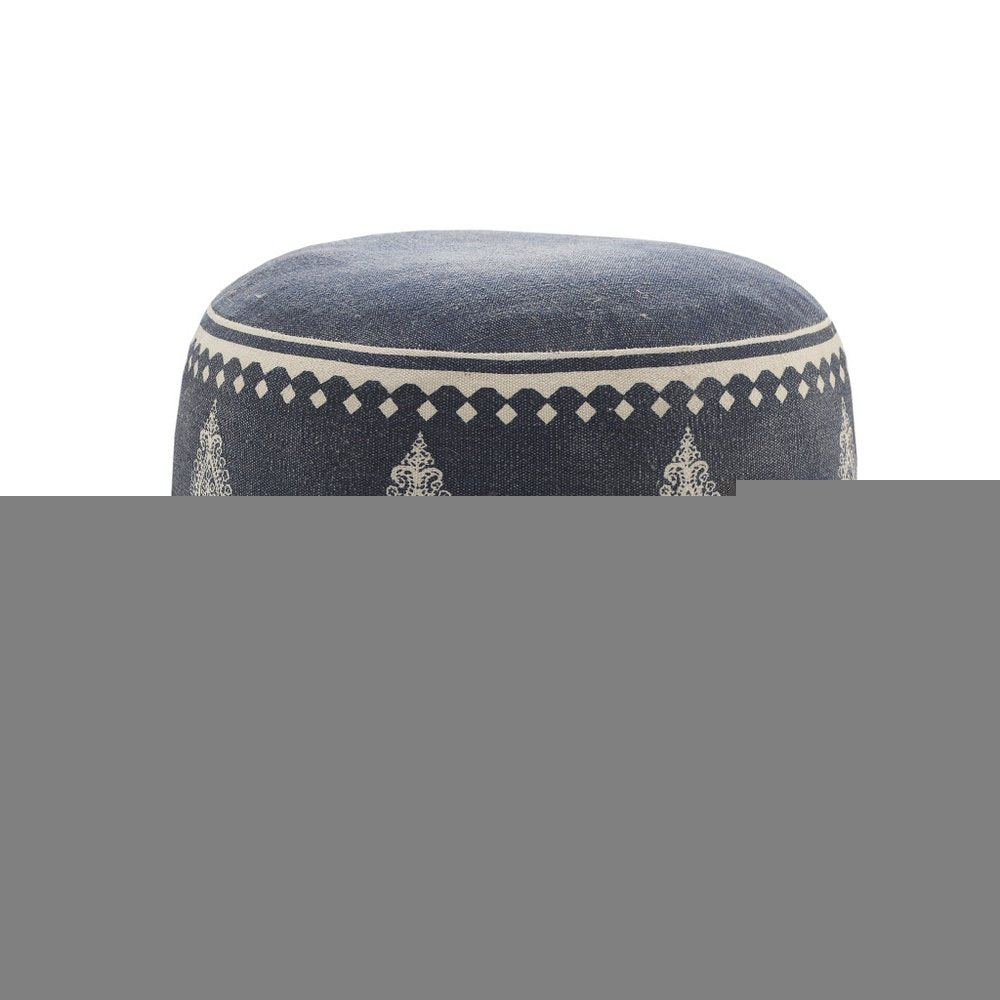 18" Blue Cotton Cylinder Paisley Pouf Ottoman HomeRoots