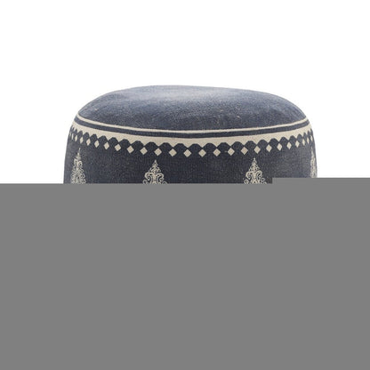 18" Blue Cotton Cylinder Paisley Pouf Ottoman HomeRoots