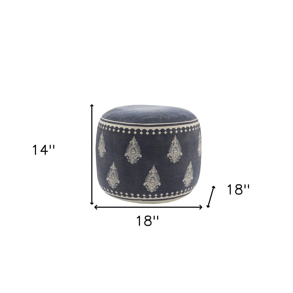 18" Blue Cotton Cylinder Paisley Pouf Ottoman HomeRoots