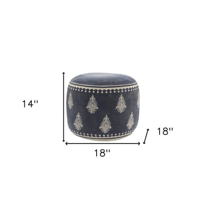18" Blue Cotton Cylinder Paisley Pouf Ottoman HomeRoots