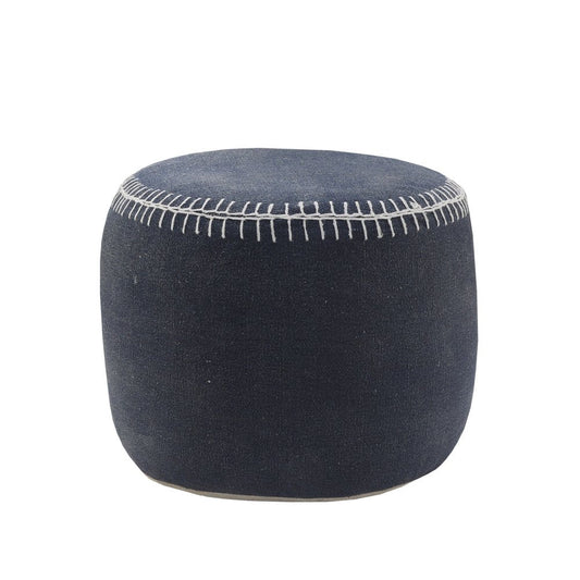18" Blue Cotton Cylinder Striped Pouf Ottoman HomeRoots