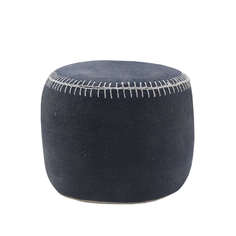 18" Blue Cotton Cylinder Striped Pouf Ottoman HomeRoots