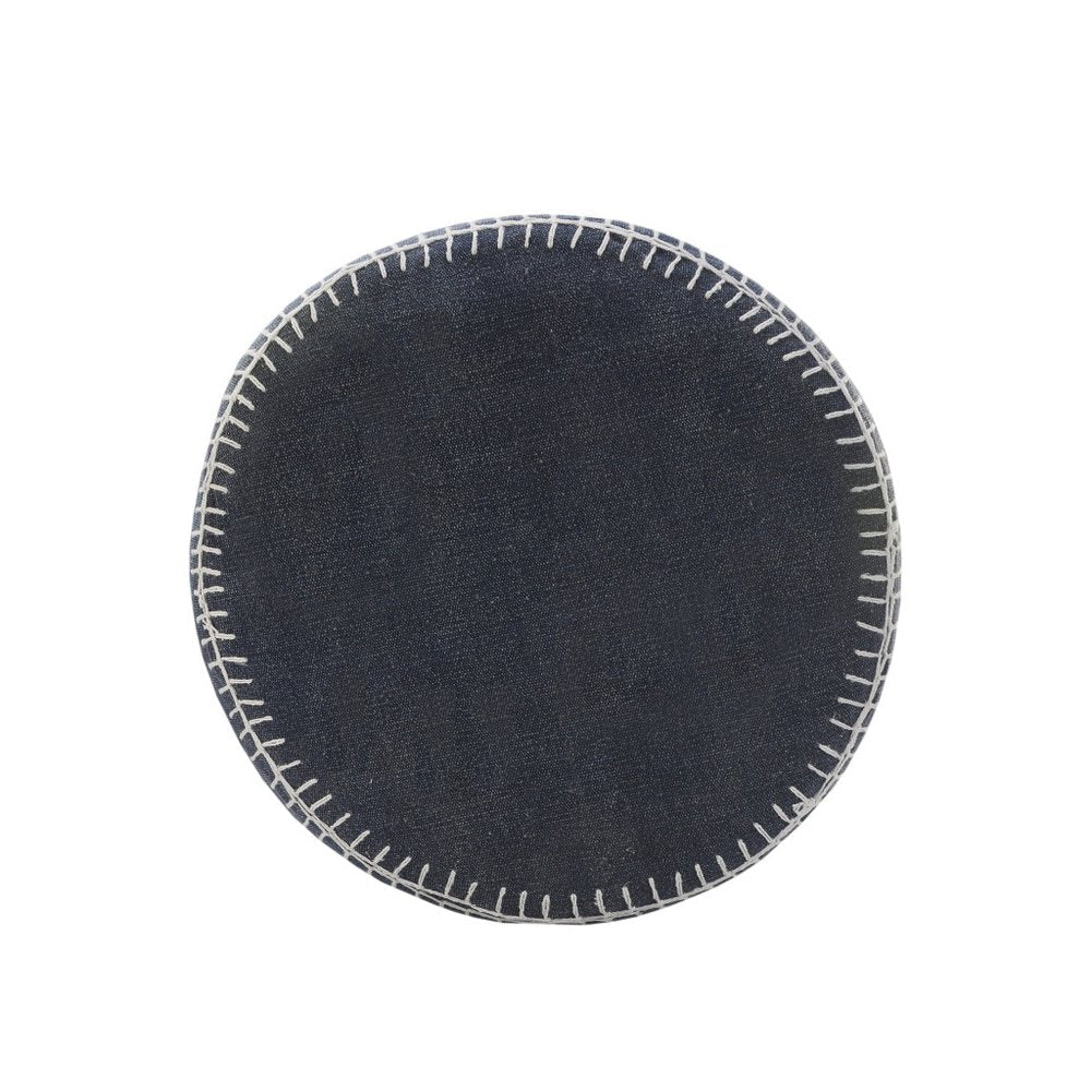 18" Blue Cotton Cylinder Striped Pouf Ottoman HomeRoots